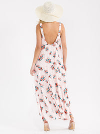 WOMEN'S SLEEVELESS SQUARE NECK OPEN BACK FLORAL MAXI DRESS