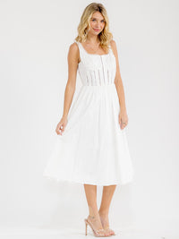 WOMEN'S SLEEVELESS SQUARE NECK BUTTON CLOSURE LACE MIDI DRESS