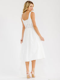 WOMEN'S SLEEVELESS SQUARE NECK BUTTON CLOSURE LACE MIDI DRESS