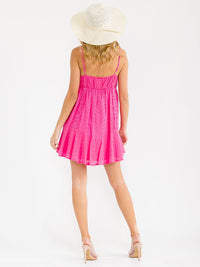 WOMEN'S SLEEVELESS V-NECK ELASTIC WAIST EYELET MINI DRESS