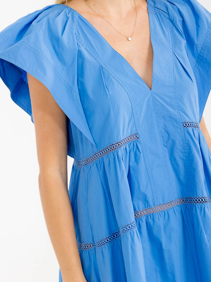 WOMEN'S SHORT SLEEVE V-NECK TRIM DETAILED TUNIC MINI DRESS