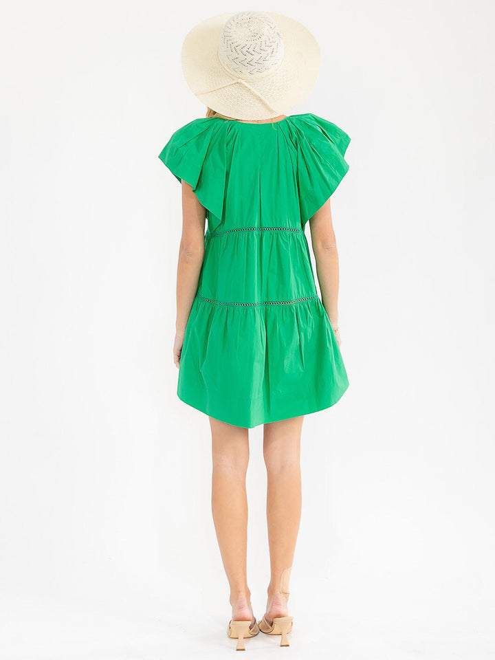 WOMEN'S SHORT SLEEVE V-NECK TRIM DETAILED TUNIC MINI DRESS