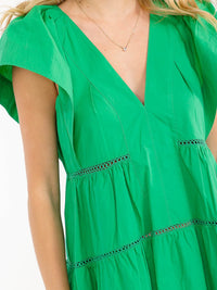 WOMEN'S SHORT SLEEVE V-NECK TRIM DETAILED TUNIC MINI DRESS