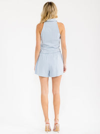 WOMEN'S SLEEVELESS TOP & ELASTIC WAIST MINI SHORTS SOLID 2PC. SET