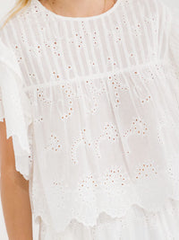 WOMEN'S SHORT SLEEVE BLOUSE & ELASTIC WAIST MINI SHORTS EYELET 2PC. SET
