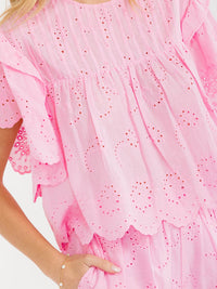 WOMEN'S SHORT SLEEVE BLOUSE & ELASTIC WAIST MINI SHORTS EYELET 2PC. SET