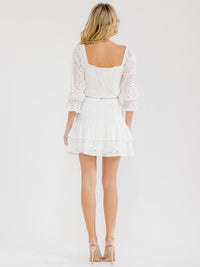 WOMEN'S 3/4 SLEEVES TOP & BELTED MINI SKIRT EYELET 2PC. SET