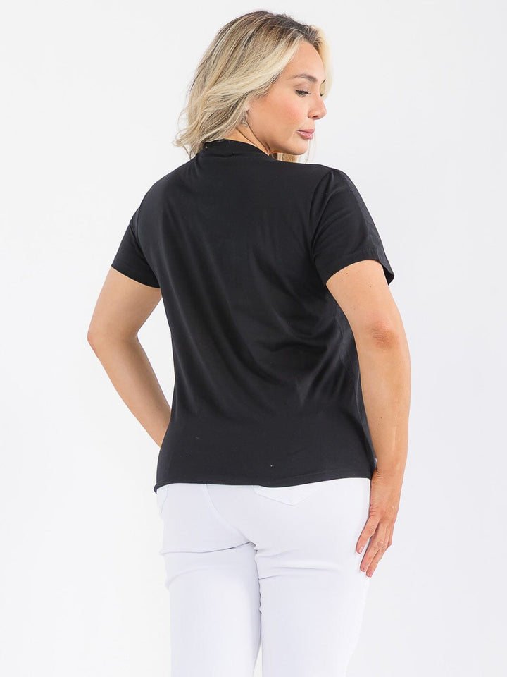 PLUS SIZE SHORT SLEEVE BUTTERFLY SEQUINS TOP