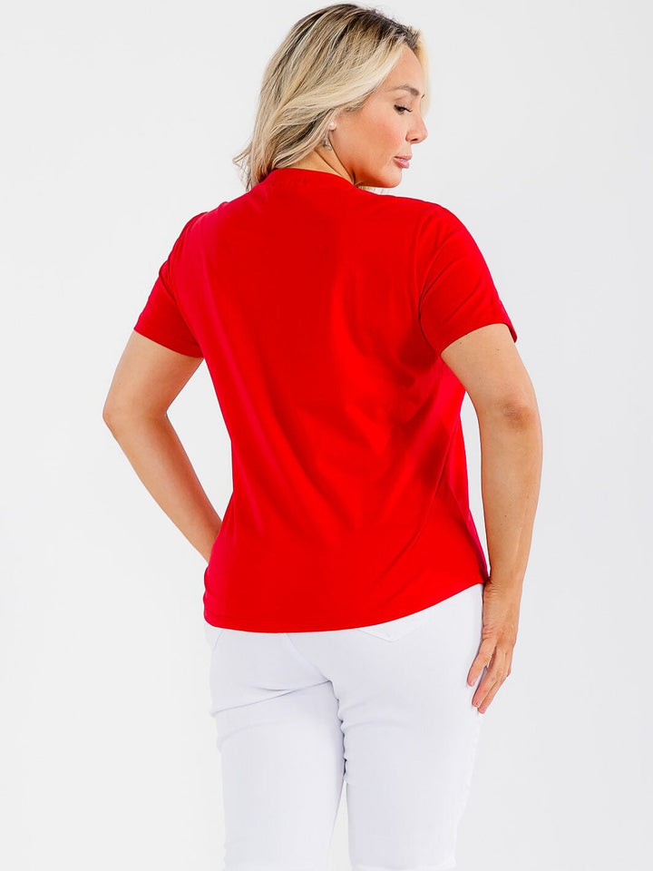 PLUS SIZE SHORT SLEEVE BUTTERFLY SEQUINS TOP