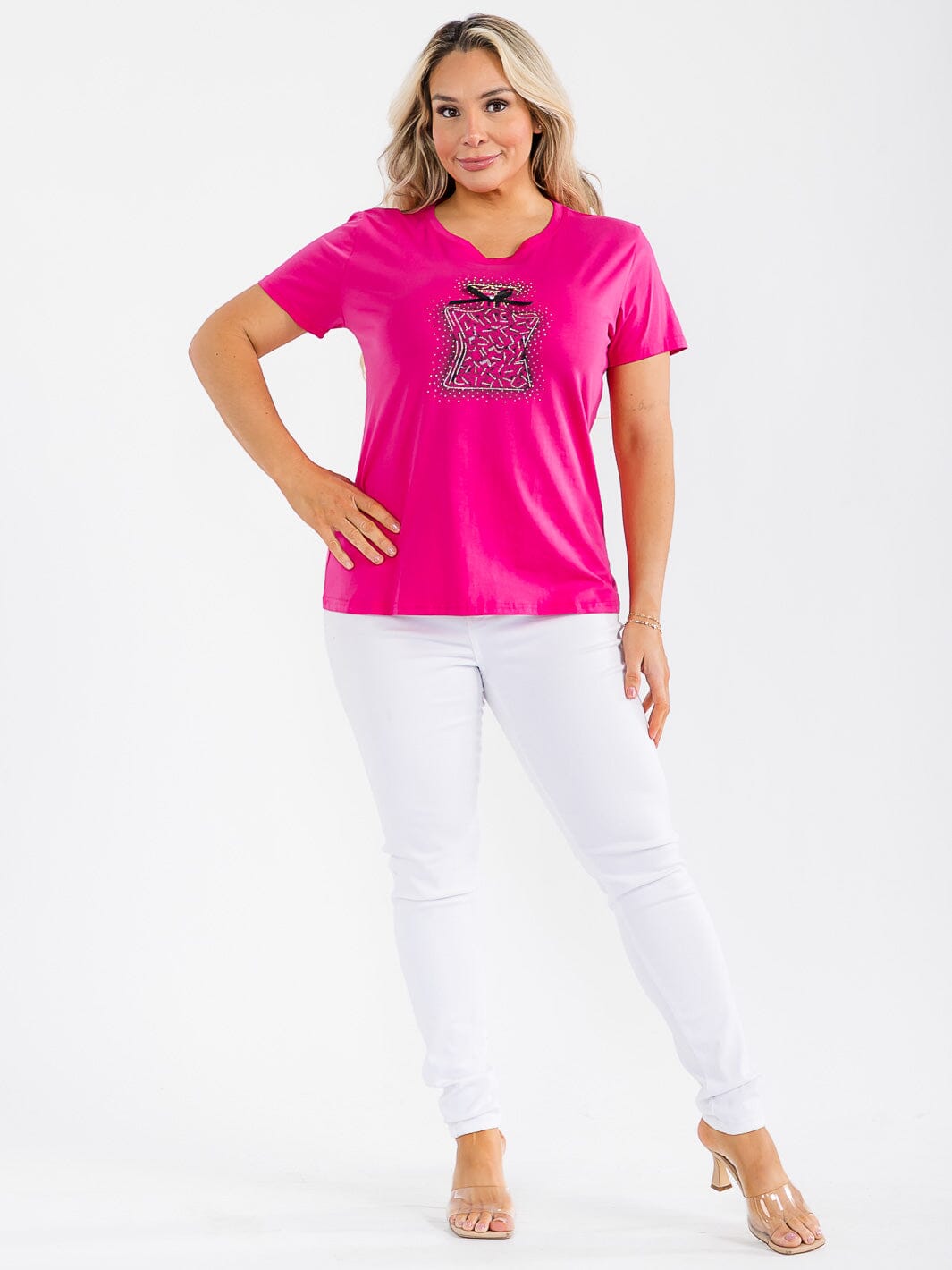 PLUS SIZE SHORT SLEEVE GRAPHIC RHINESTONES TOP