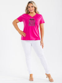 PLUS SIZE SHORT SLEEVE GRAPHIC RHINESTONES TOP