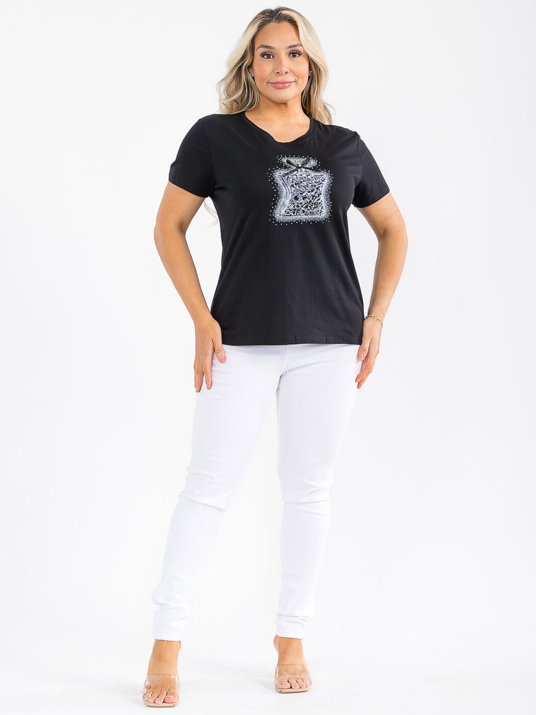 PLUS SIZE SHORT SLEEVE GRAPHIC RHINESTONES TOP