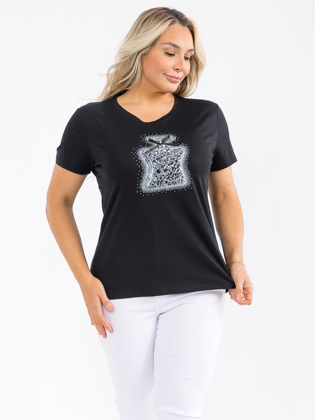 PLUS SIZE SHORT SLEEVE GRAPHIC RHINESTONES TOP