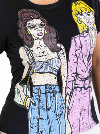 PLUS SIZE SHORT SLEEVE RHINESTONES GRAPHIC TOP