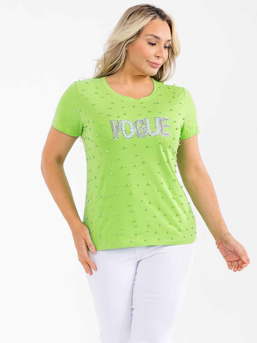PLUS SIZE SHORT SLEEVE PEARL GRAPHIC TOP