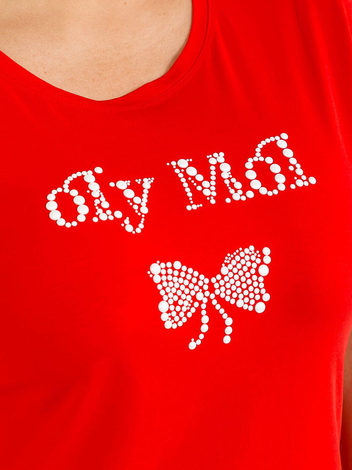 PLUS SIZE SHORT SLEEVE GRAPHIC STUDS BOW TOP