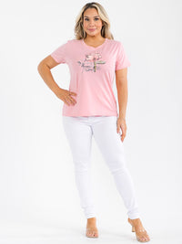 PLUS SIZE SHORT SLEEVE GRAPHIC SEQUINS TOP