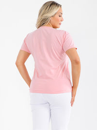 PLUS SIZE SHORT SLEEVE GRAPHIC SEQUINS TOP
