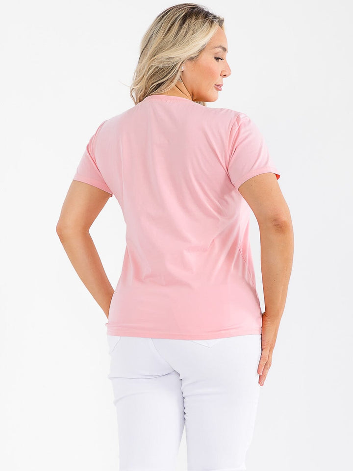 PLUS SIZE SHORT SLEEVE GRAPHIC SEQUINS TOP