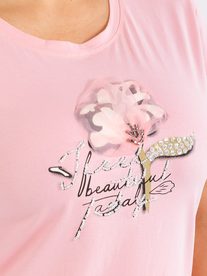 PLUS SIZE SHORT SLEEVE GRAPHIC SEQUINS TOP