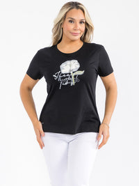 PLUS SIZE SHORT SLEEVE GRAPHIC SEQUINS TOP