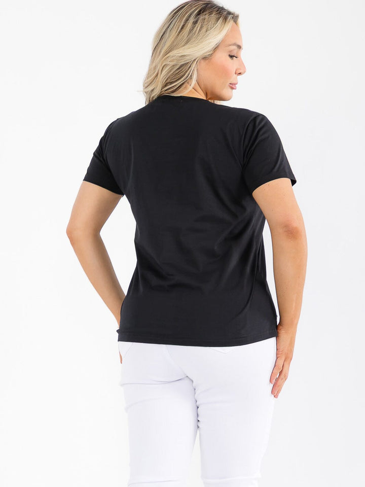 PLUS SIZE SHORT SLEEVE GRAPHIC SEQUINS TOP