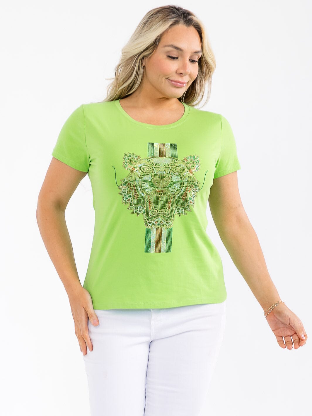 PLUS SIZE SHORT SLEEVE GRAPHIC RHINESTONE TOP