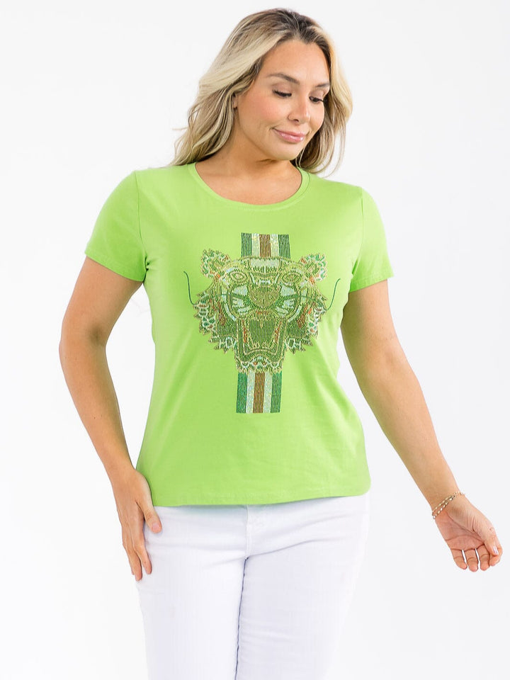 PLUS SIZE SHORT SLEEVE GRAPHIC RHINESTONE TOP