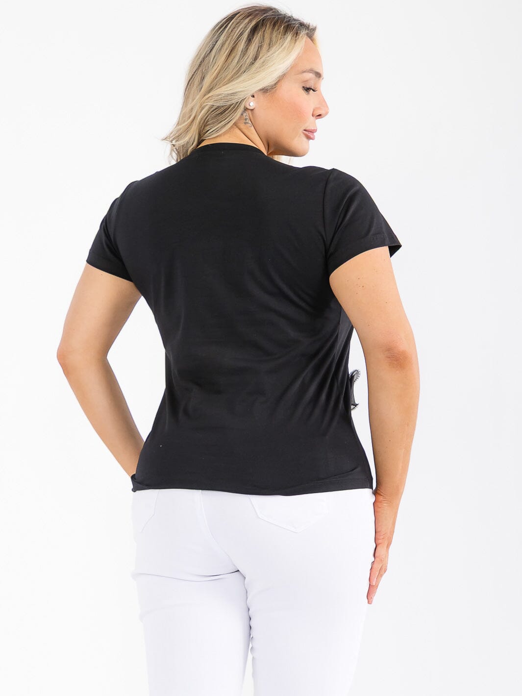 PLUS SIZE SHORT SLEEVE BOWS RHINESTONE TOP