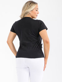 PLUS SIZE SHORT SLEEVE BOWS RHINESTONE TOP