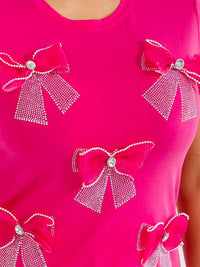 PLUS SIZE SHORT SLEEVE BOWS RHINESTONE TOP