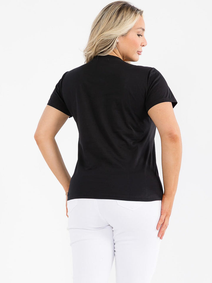 PLUS SIZE SHORT SLEEVE FLOWER RHINESTONE TOP