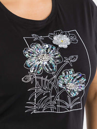 PLUS SIZE SHORT SLEEVE FLOWER RHINESTONE TOP