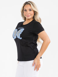 PLUS SIZE SHORT SLEEVE GRAPHIC STUDS BUTTERFLY TOP