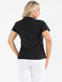 PLUS SIZE SHORT SLEEVE GRAPHIC STUDS BUTTERFLY TOP