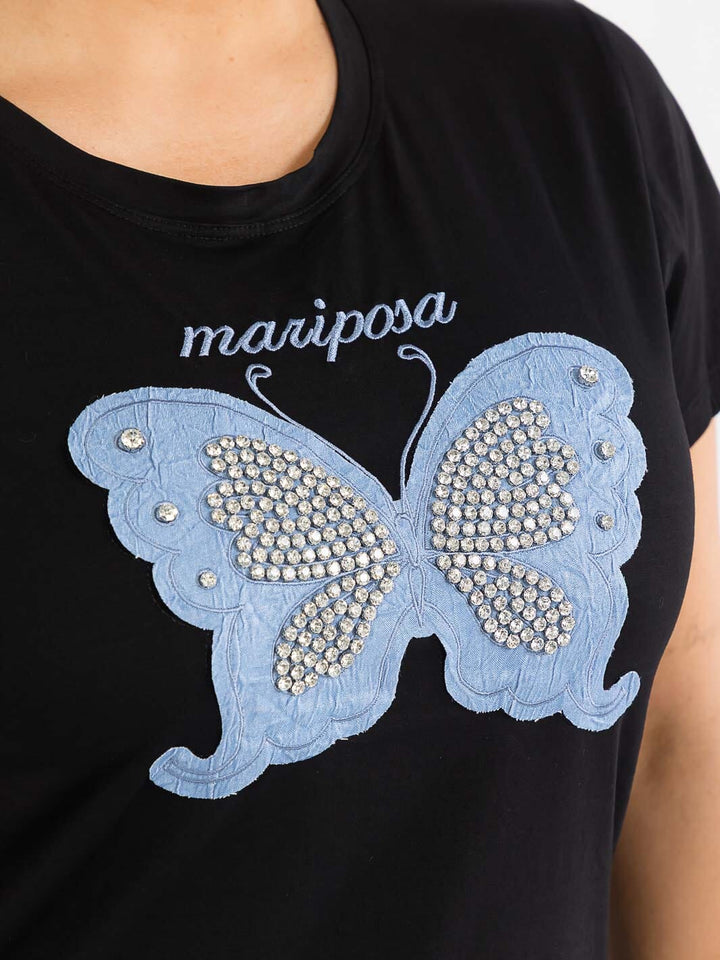 PLUS SIZE SHORT SLEEVE GRAPHIC STUDS BUTTERFLY TOP