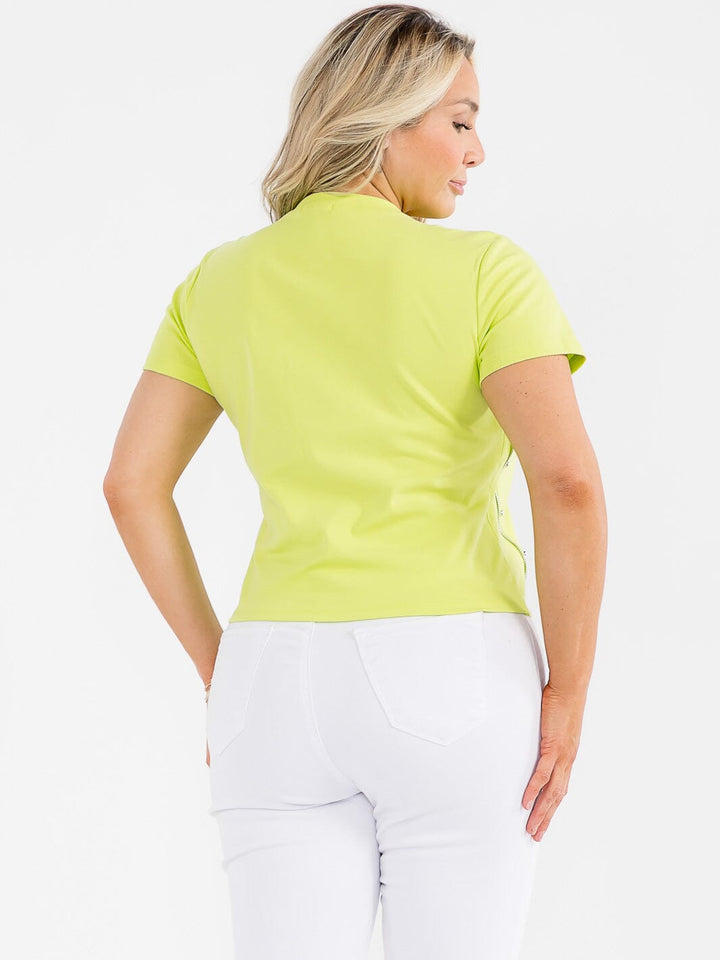 PLUS SIZE SHORT SLEEVE SIDE DETAILED RHINESTONE TOP