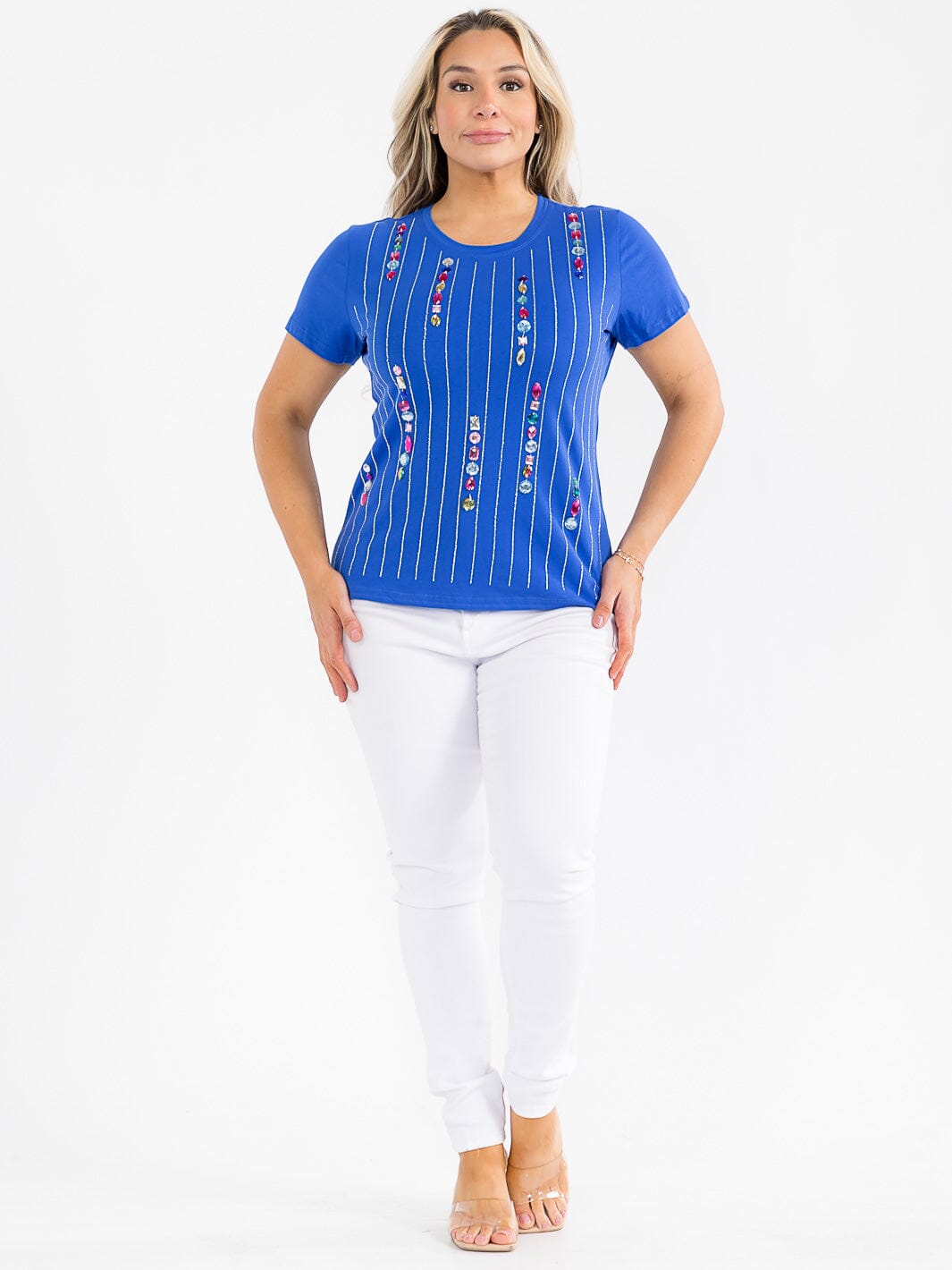 PLUS SIZE SHORT SLEEVE STONE DETAILED TOP