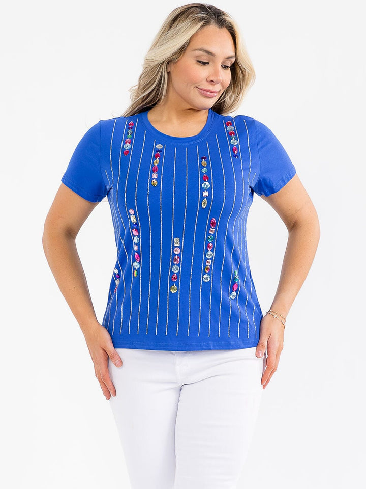 PLUS SIZE SHORT SLEEVE STONE DETAILED TOP