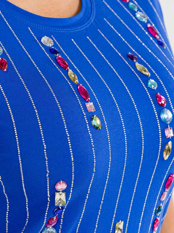 PLUS SIZE SHORT SLEEVE STONE DETAILED TOP