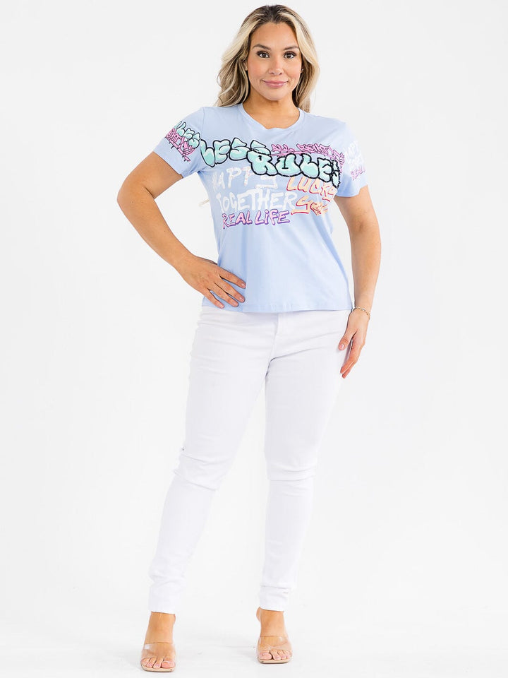 PLUS SIZE SHORT SLEEVE GRAPHIC TOP