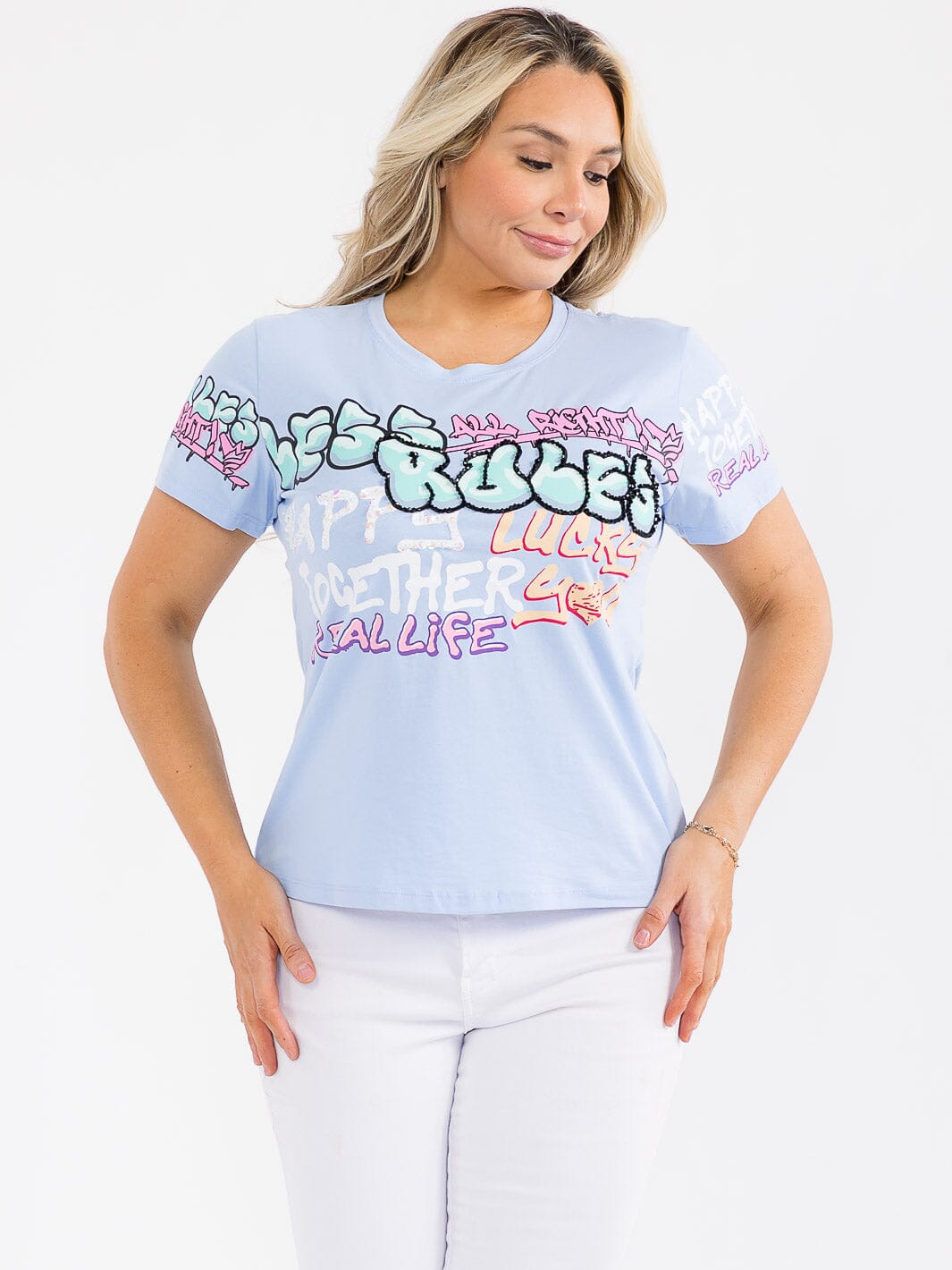 PLUS SIZE SHORT SLEEVE GRAPHIC TOP