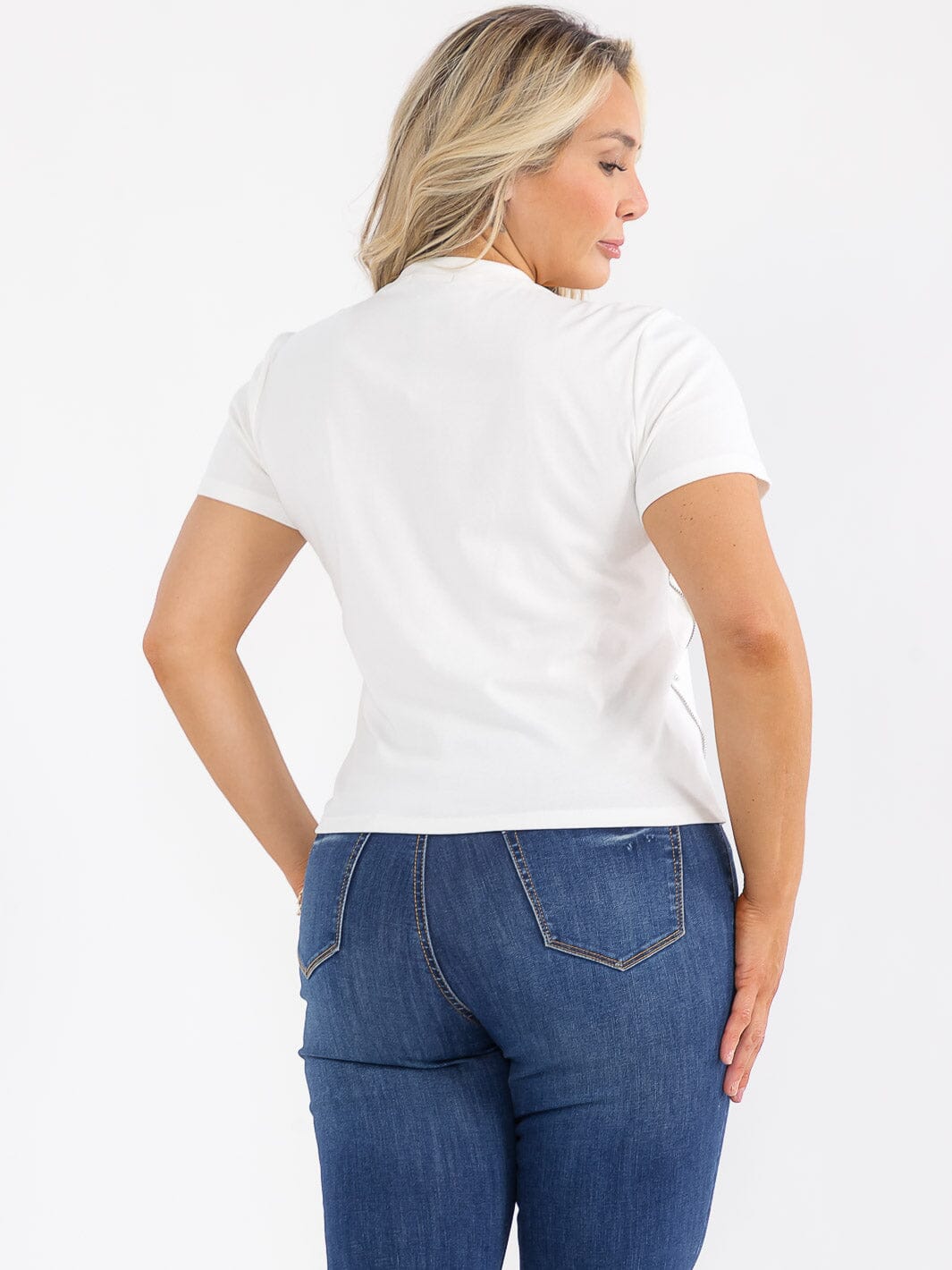 PLUS SIZE SHORT SLEEVE SIDE DETAILED RHINESTONE TOP