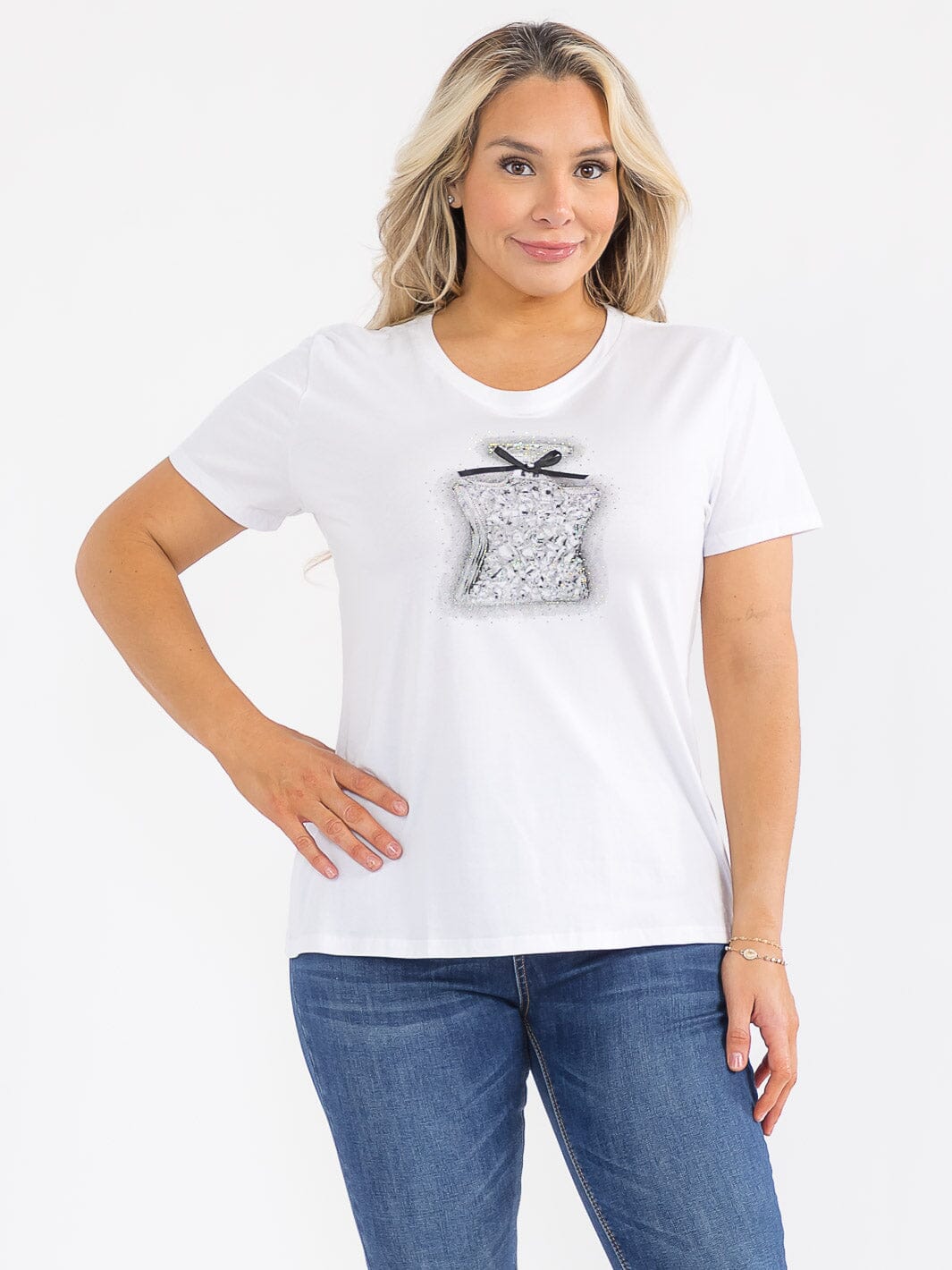 PLUS SIZE SHORT SLEEVE GRAPHIC RHINESTONES TOP