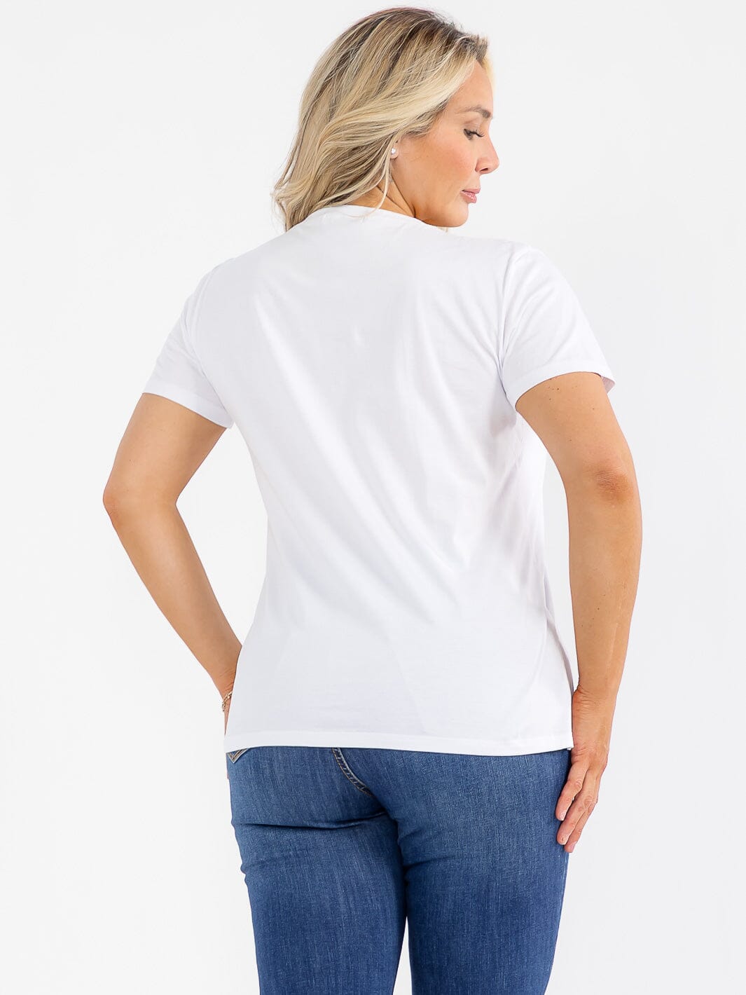 PLUS SIZE SHORT SLEEVE GRAPHIC RHINESTONES TOP