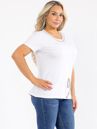 PLUS SIZE SHORT SLEEVE RHIMESTONES BOW TOP