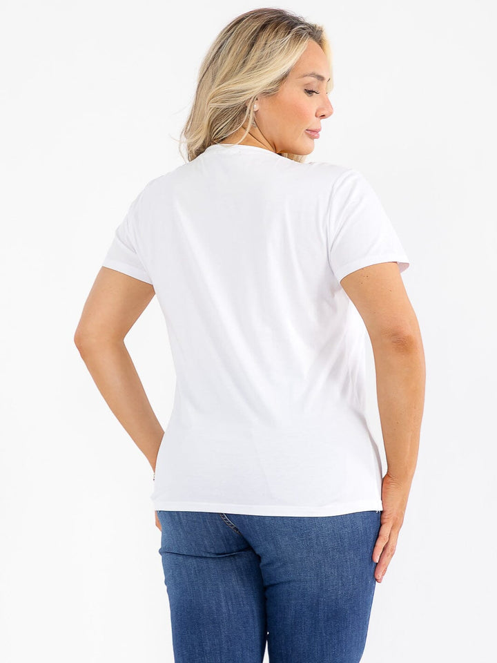 PLUS SIZE SHORT SLEEVE RHIMESTONES BOW TOP