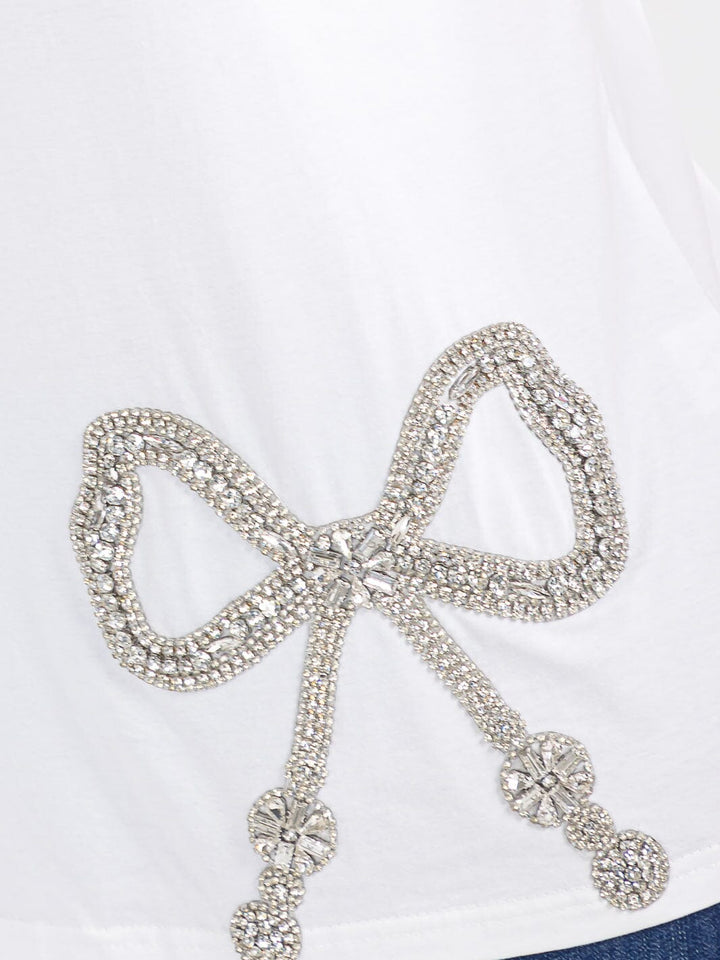 PLUS SIZE SHORT SLEEVE RHIMESTONES BOW TOP