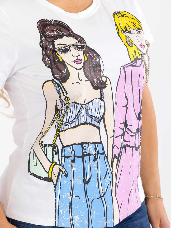 PLUS SIZE SHORT SLEEVE RHINESTONES GRAPHIC TOP