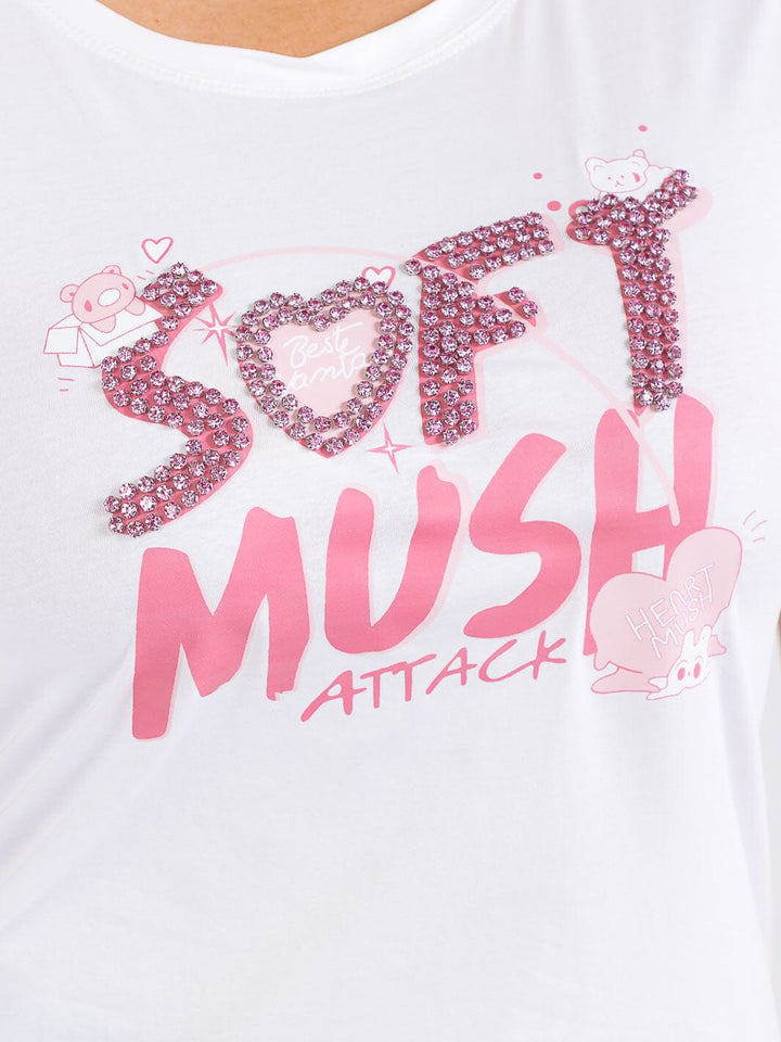 PLUS SIZE SHORT SLEEVE GRAPHIC STUDS DETAILED TOP